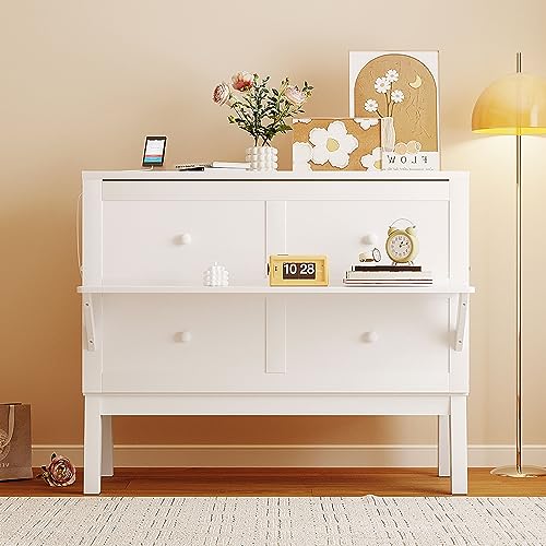 Full Size Murphy Bed with Drawers, Cabinets and USB Ports, Gray D589081