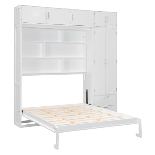 PURLOVE Wood Twin Murphy Bed with Light and USB, Gray W600663