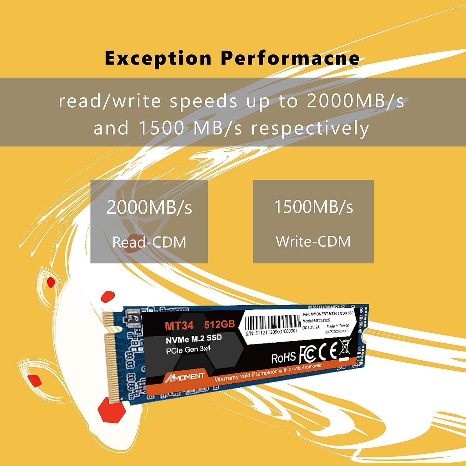 Mmoment 512GB NVMe M.2 2280 PCIe Gen 3x4 Internal SSD (2-Pack) D3452