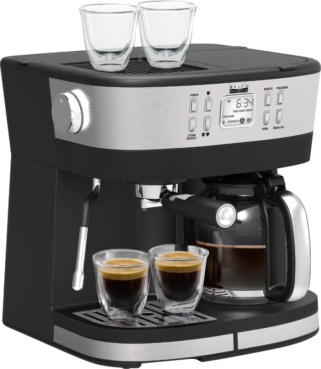 Bella Pro Series 19-Bar Espresso and 10-Cup Drip Coffee Maker, Stainless Steel J736949