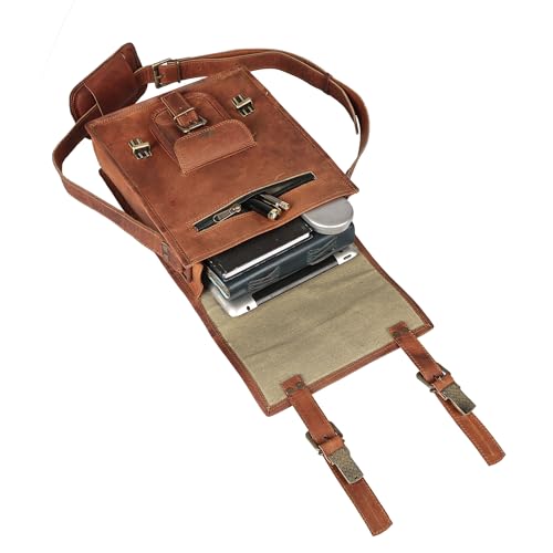 Leather Crossbody Bag Messenger Satchel for Men and Women, Brown P148