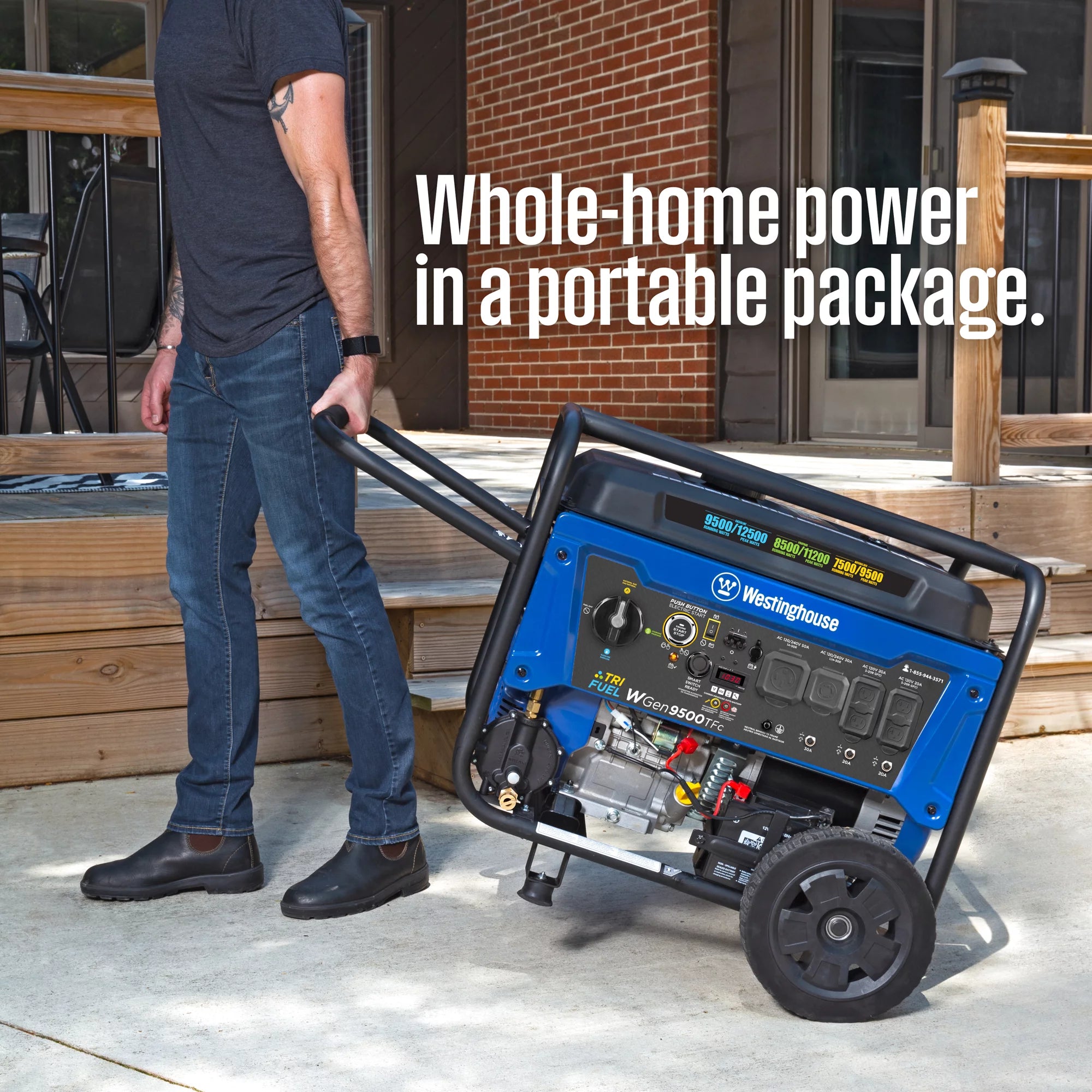 Westinghouse 12,500 Peak Watt Dual Fuel Portable Generator, Gas/Propane Y811