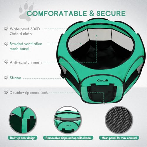 Portable Dog Playpen for Small Dogs Indoor Outdoor, Collapsible with Roof Cover, Green C304366