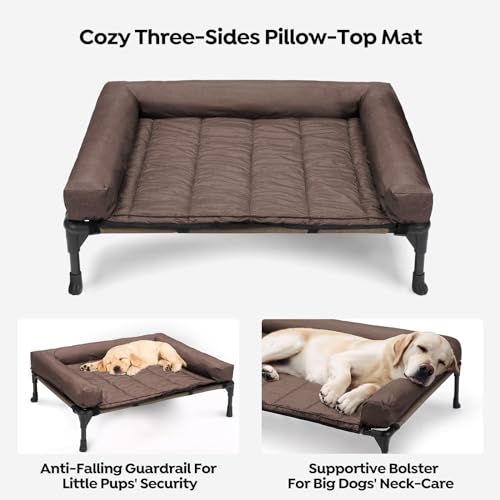 Veehoo Elevated Dog Bed with Removable Waterproof Bolster Cushion, Breathable Mesh, Indoor Outdoor, 42x30 inches, Beige U875430