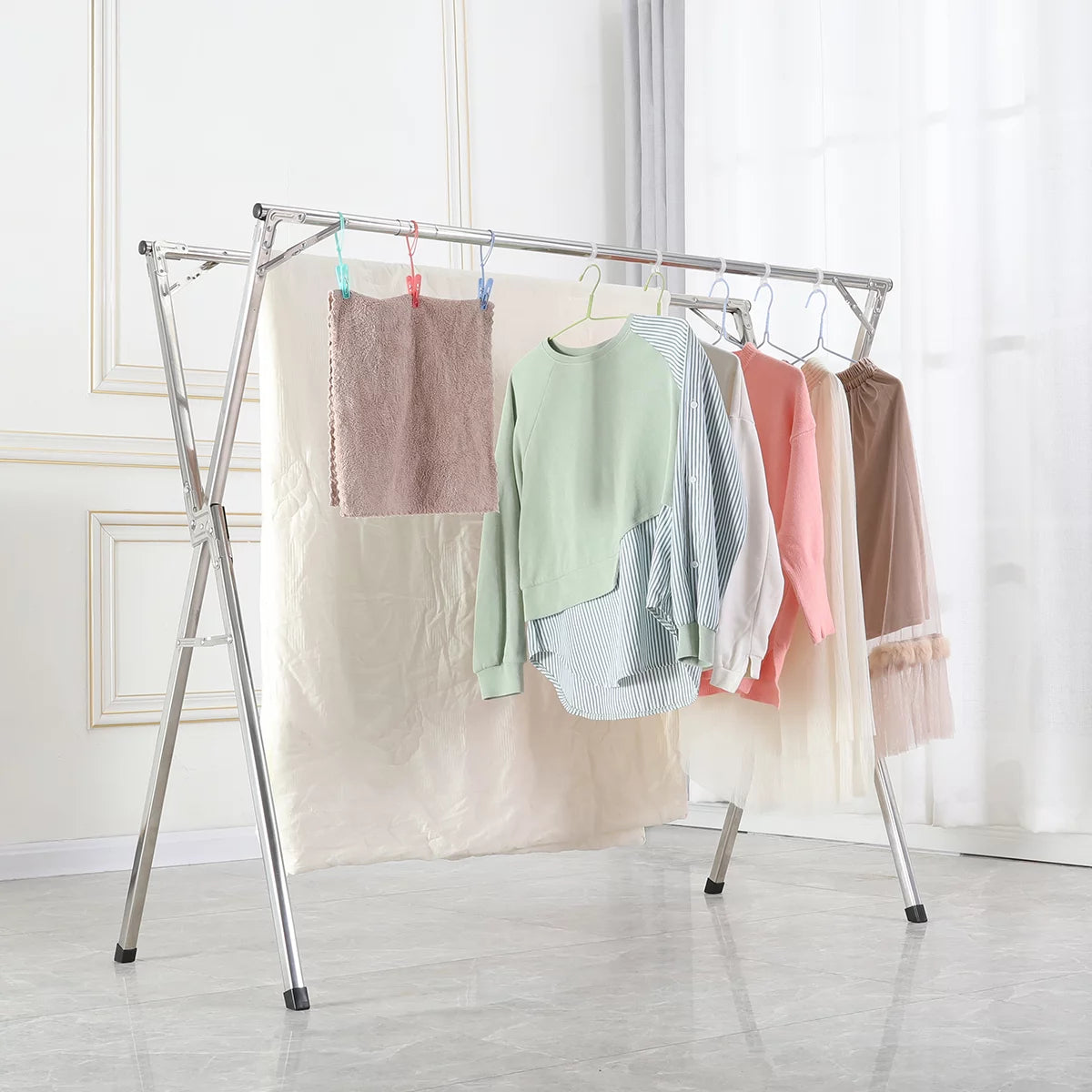 Untyo Clothes Drying Rack 79 Inches, Adjustable Folding Stainless Steel X325