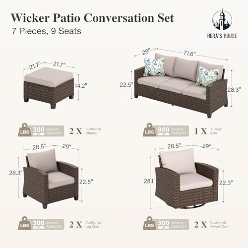 HERA'S HOUSE Patio Furniture Set with 56" Fire Pit Table, 6 Pieces 7 Seats Wicker Sectional Z546196