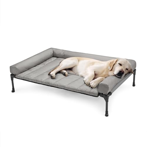 Veehoo Elevated Dog Bed with Removable Waterproof Bolster Cushion, Breathable Mesh, Indoor Outdoor, 42x30 inches, Beige U875430
