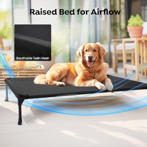 Veehoo Elevated Dog Bed with Removable Waterproof Bolster Cushion, Breathable Mesh, Indoor Outdoor, 42x30 inches, Beige U875430