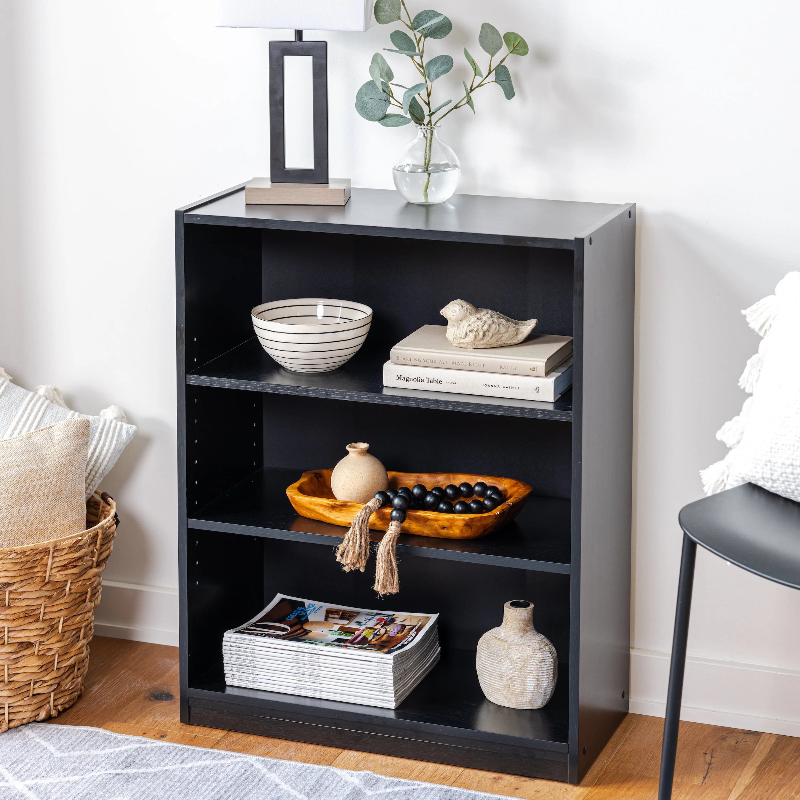 Mainstays 3-Shelf Bookcase with Adjustable Shelves, True Black Oak D26467