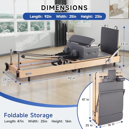 Foldable Wood Pilates Reformer with Jump Board and Anti-Slip Mat U625945