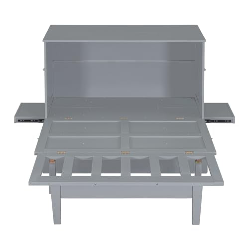 Full Size Murphy Bed with Drawers, Cabinets and USB Ports, Gray D589081