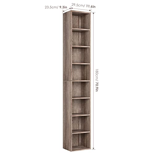 FOTOSOK 8-Tier Media Tower Rack, Tall Narrow Bookcase, Black/Brown W19438