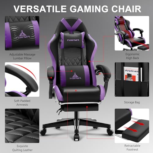 Ergonomic Gaming Chair with Massage, Footrest and Lumbar Support, Black U920785