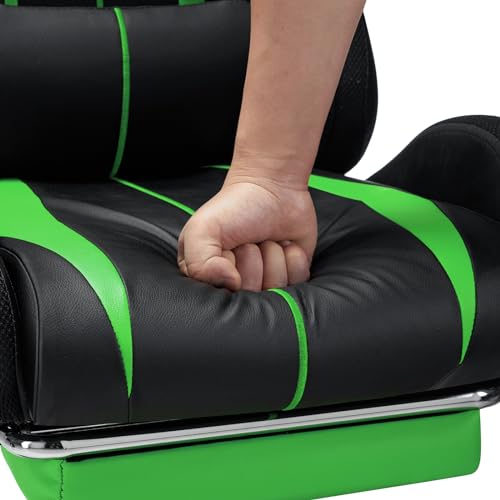 HOFFREE RGB Gaming Chair with Speakers and Footrest, Blue and Black B69323