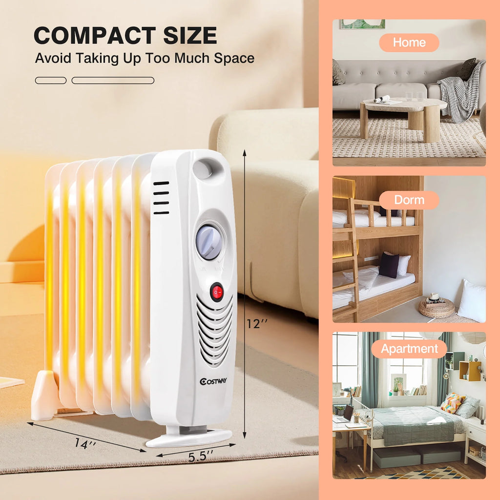 Costway 700W Portable Mini Oil Filled Radiator Heater with Thermostat P475