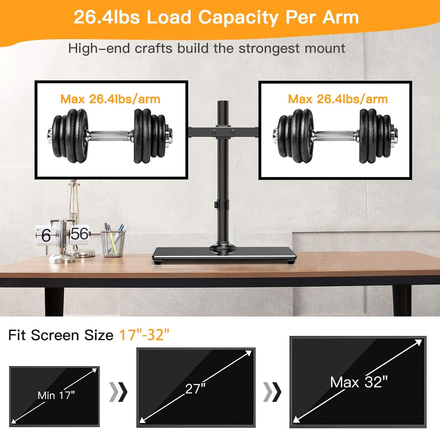 ErGear Dual Monitor Stand with Glass Base, Height Adjustable, Supports 17-32" Monitors, EGCM6 (2 Pack) D88748