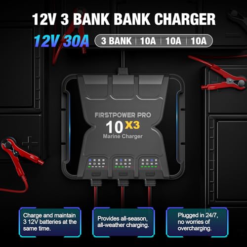 3 Bank Marine Battery Charger 30A 12V Waterproof Onboard G89339