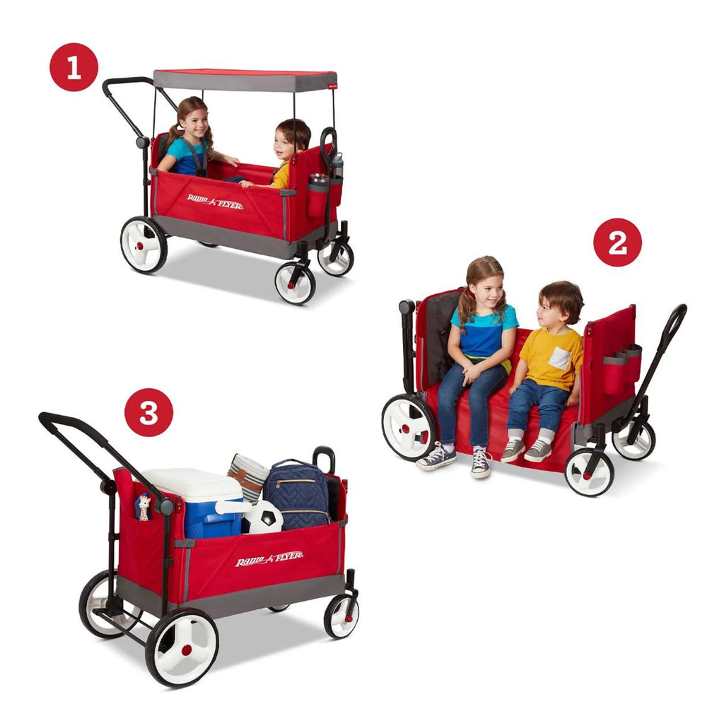 Radio Flyer Convertible Stroll N Wagon with Pull & Push Handle, Red/Black E3590