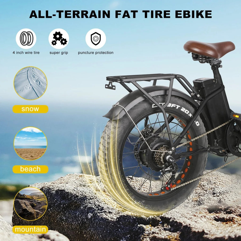 Electric Bike 500W 48V 12Ah Removable Battery 20" Fat Tire for Adults Q3657