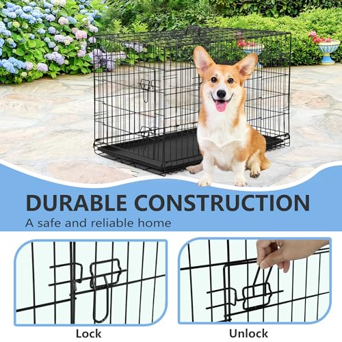 FDW Dog Crate for Large Dogs 48 Inch Folding Metal Wire Cage Double Door N1299