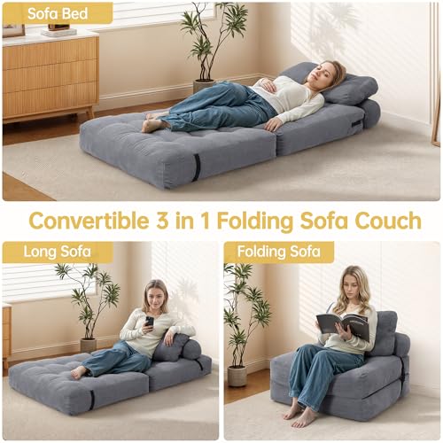 Folding Sofa Bed Convertible Sleeper Chair with Pillow, Grey L546