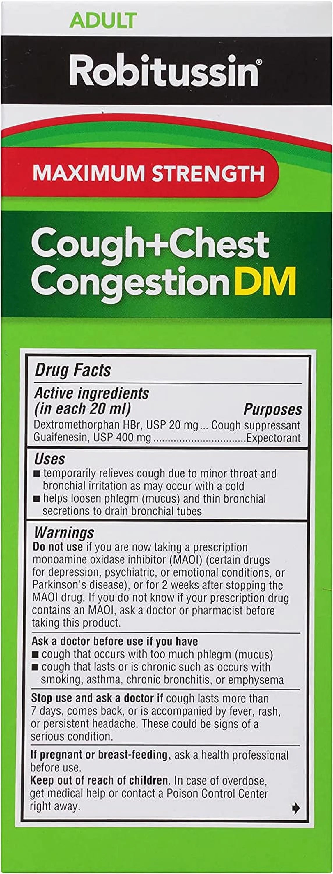 Robitussin Adult Maximum Strength Cough + Chest Congestion DM Max Raspberry Flavor B7180