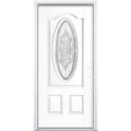 Masonite 36 in. x 80 in. New Haven 3/4 Oval Left Hand Inswing Painted Smooth Fiberglass Prehung Front Exterior Door w/ Brickmold