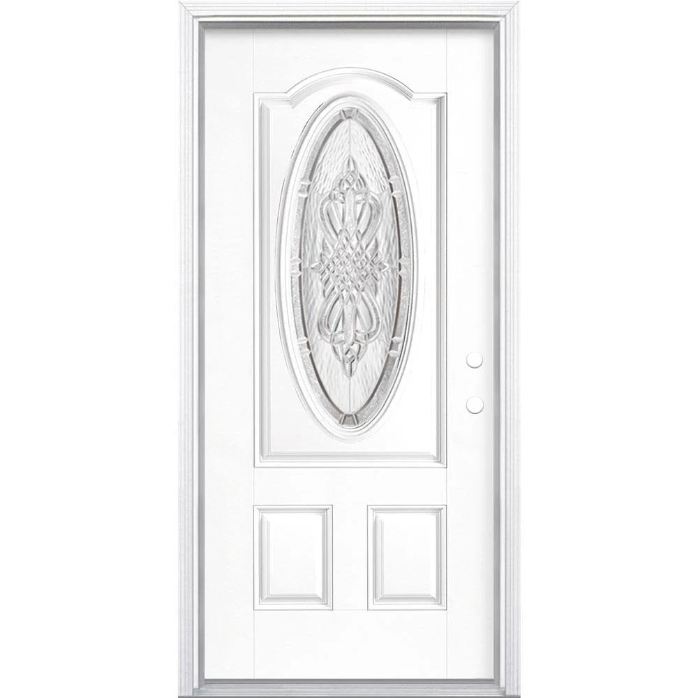 Masonite 36 in. x 80 in. New Haven 3/4 Oval Left Hand Inswing Painted Smooth Fiberglass Prehung Front Exterior Door w/ Brickmold