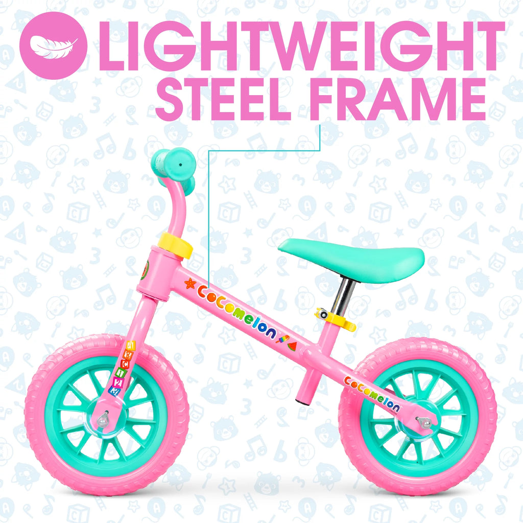 Cocomelon Toddlers Balance Bike with Adjustable Helmet, Light-up Wheels, Blue W771