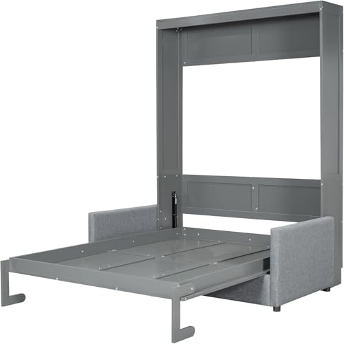 MERITLINE Queen Murphy Bed with Couch and Storage Shelves, White M951