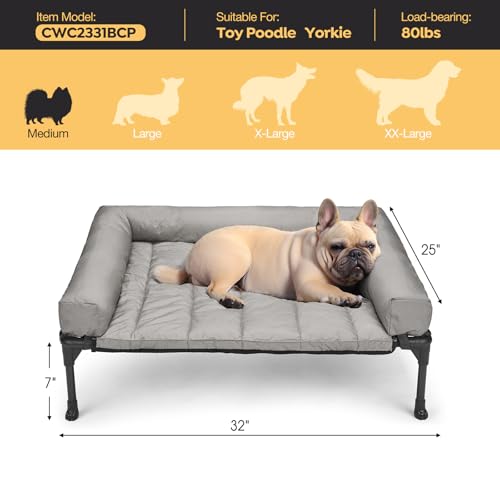 Veehoo Elevated Dog Bed with Removable Waterproof Bolster Cushion, Breathable Mesh, Indoor Outdoor, 42x30 inches, Beige U875430