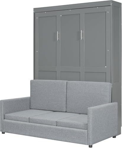 MERITLINE Queen Murphy Bed with Couch and Storage Shelves, White M951