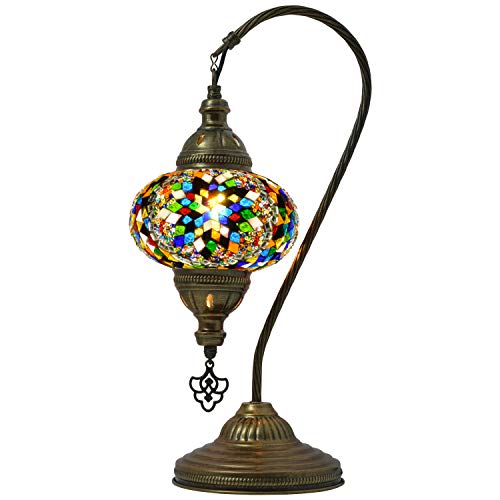 Mozaist Turkish Swan Neck Mosaic Table Lamp, Tiffany Stained Glass Desk Lamp L5162