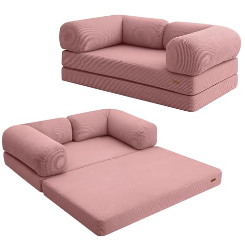 COMAX Folding Sofa Bed Convertible Chair Bed Corduroy 3-in-1 Floor Couch, Dark Grey E940