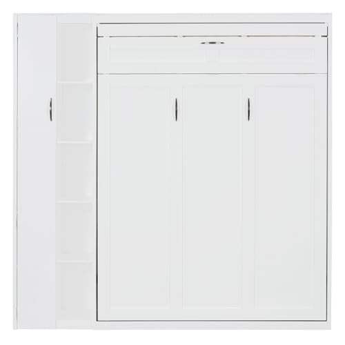 Harper & Bright Designs Queen Murphy Bed with Storage Shelves and LED Lights, Gray D9429