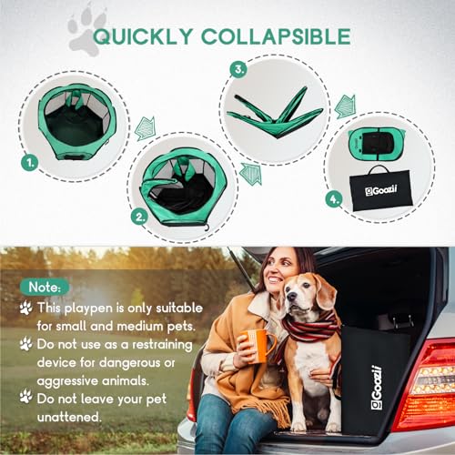 Portable Dog Playpen for Small Dogs Indoor Outdoor, Collapsible with Roof Cover, Green C304366