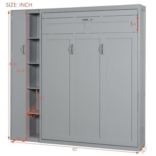 Harper & Bright Designs Queen Murphy Bed with Storage Shelves and LED Lights, Gray D9429