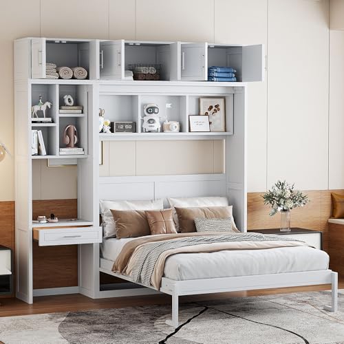 PURLOVE Wood Twin Murphy Bed with Light and USB, Gray W600663