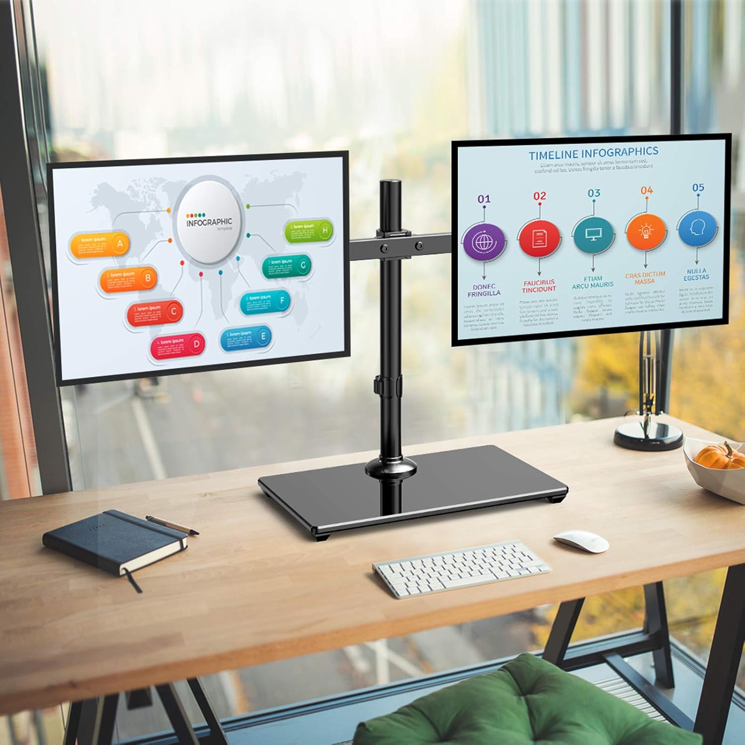 ErGear Dual Monitor Stand with Glass Base, Height Adjustable, Supports 17-32" Monitors, EGCM6 (2 Pack) D88748