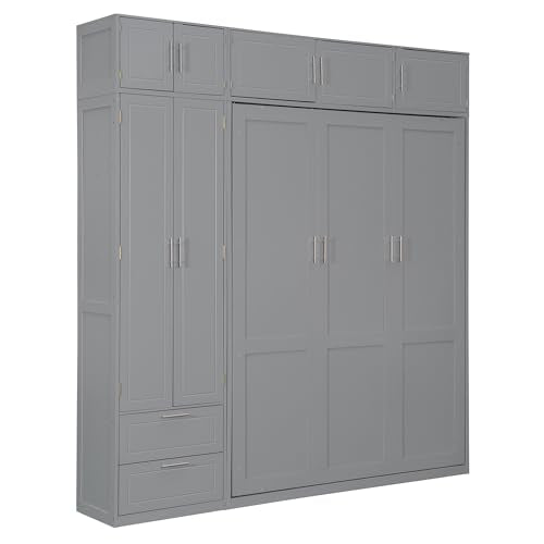 PURLOVE Wood Twin Murphy Bed with Light and USB, Gray W600663