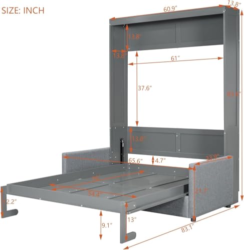 MERITLINE Queen Murphy Bed with Couch and Storage Shelves, White M951