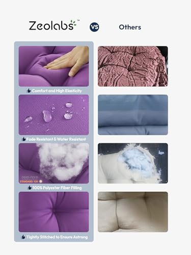 Outdoor High Back Chair Cushion Water Resistant Tufted with Ties Purple P961