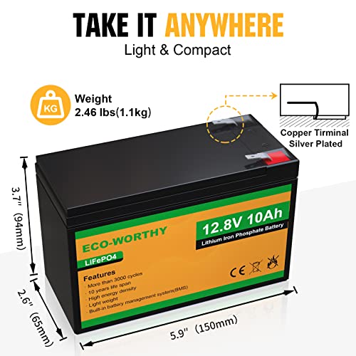 ECO-WORTHY 12V 10Ah LiFePO4 Deep Cycle Battery with Built-in BMS I227