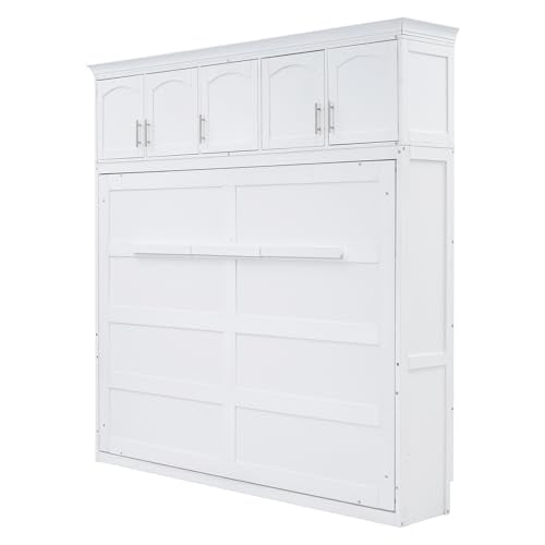 Full Size Murphy Bed with Drawers, Cabinets and USB Ports, Gray D589081