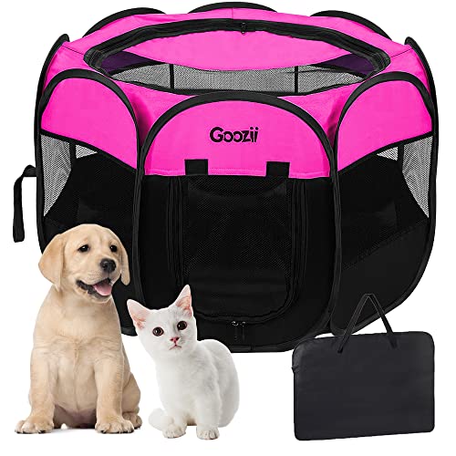 Portable Dog Playpen for Small Dogs Indoor Outdoor, Collapsible with Roof Cover, Green C304366