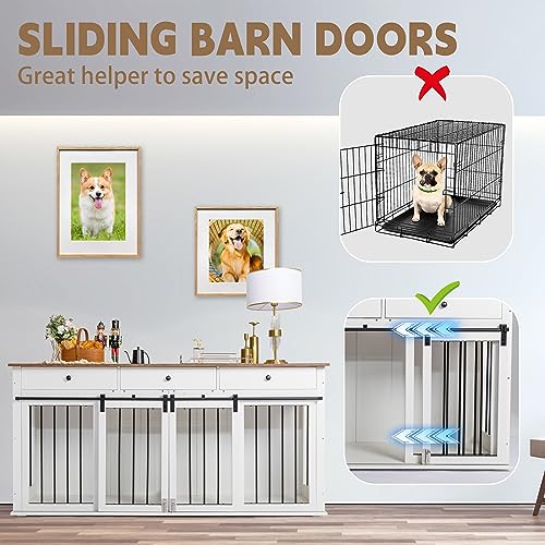 Sunseen Dog Crate Furniture Large Breed Wooden Kennel with Room Divider & 3 Drawer, Double Doors, Black F4828
