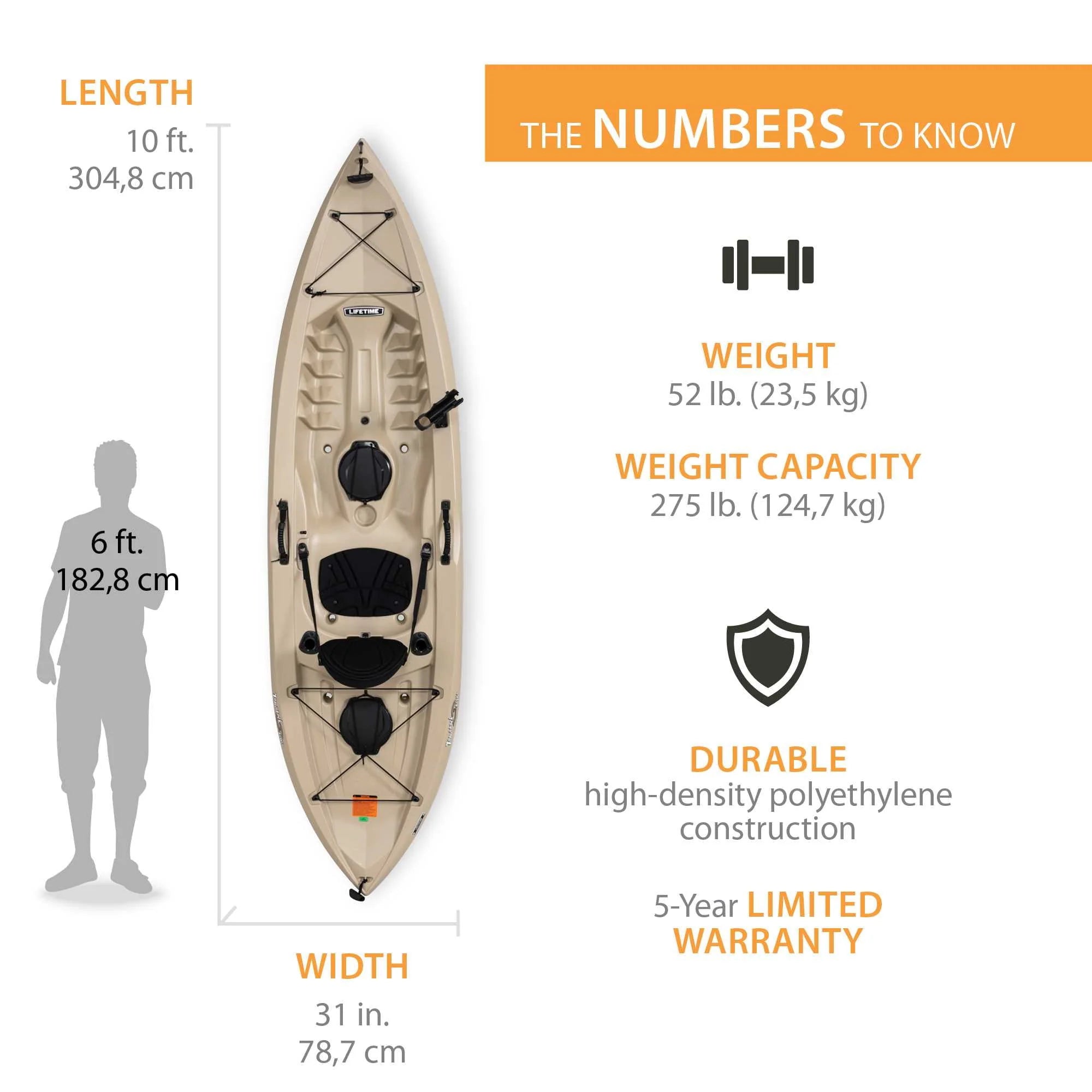 Lifetime Tamarack Angler 10 ft Sit-on-Top Fishing Kayak, Tan Y36375