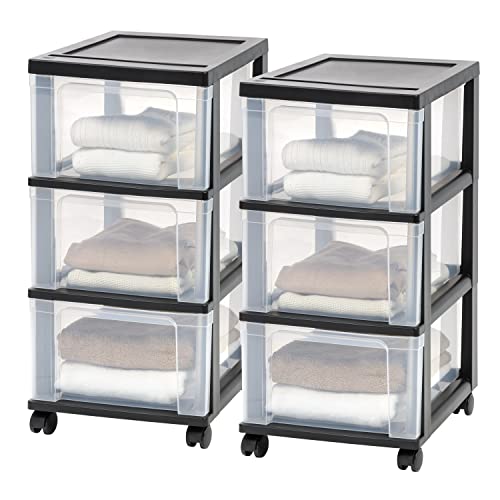 IRIS USA Plastic 3-Drawer Rolling Storage Cart with Wheels, White/Clear Y619