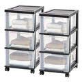 IRIS USA Plastic 3-Drawer Rolling Storage Cart with Wheels, White/Clear Y619