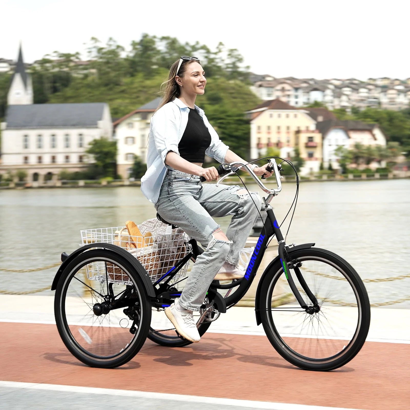 FICISOG 26 Adult Tricycle, 3 Wheel 7 Speed, 450lbs Capacity with Basket X547